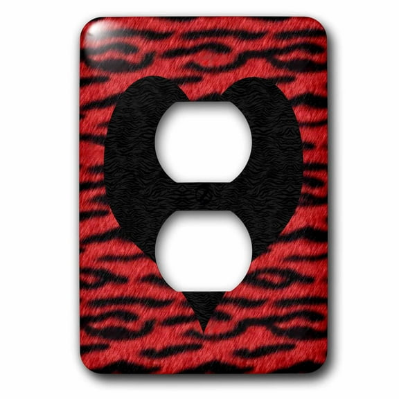 3dRose, Punk Rockabilly Red Tiger Animal Print Black Heart, 2 plug outlet cover