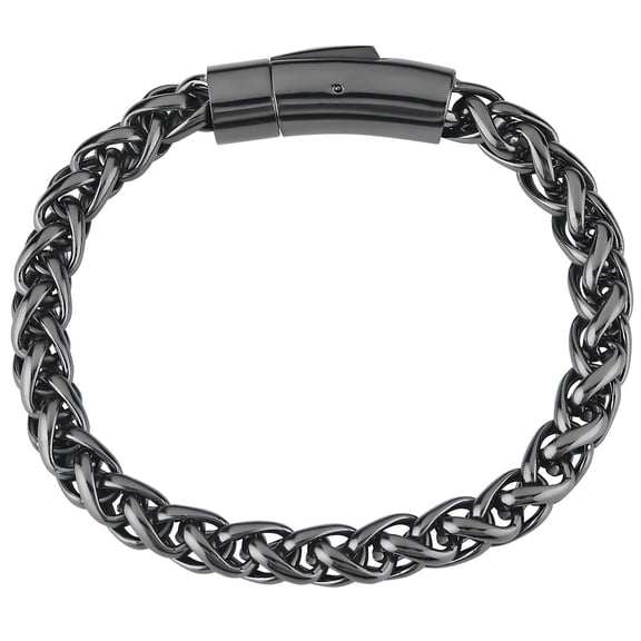 London Fog Black Interlocking Chain Link 8 Inch Unisex Bracelet Push Button Closure