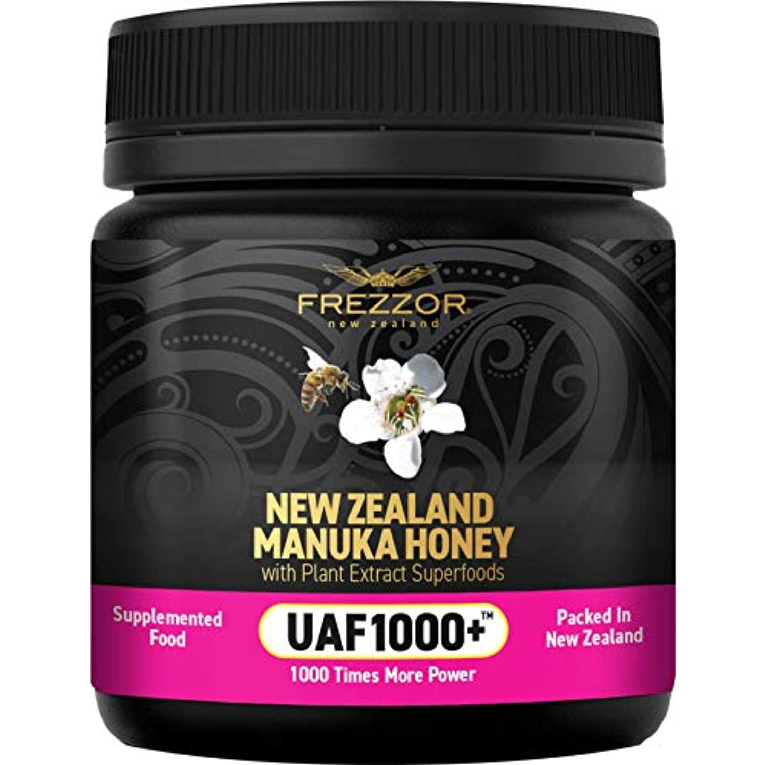 FREZZOR Certified Raw New Zealand Manuka Honey with UAF1000+ (8.8oz/250g) Anti Inflammatory Superfood Antioxidant, 1 Jar