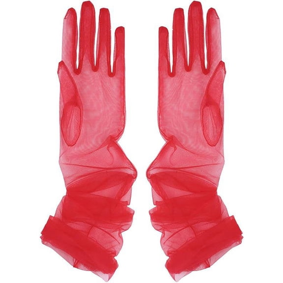 suxuMhao Elegant Sheer Gloves, 3 Pairs One Size Fits Most Adults, Red Party Gloves Extra Long 27.5IN Transparent Mesh Gloves Opera Gloves Wedding Gloves for Formal Events Prom Galas