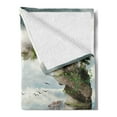 thumbnail image 2 of Fantasy Soft Flannel Fleece Blanket, Surrealistic Dreamland Natural Stoned Bridge to Lighthouse Fairytale World, Cozy Plush for Indoor and Outdoor Use, 70" x 90", Beige Green White, by Ambesonne, 2 of 5