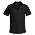 thumbnail image 2 of Camisa de playa holgada de cuello en V y manga corta con cordón para hombre - Tejido de lino, estilo retro informal, yoga/deporte, 2 of 6