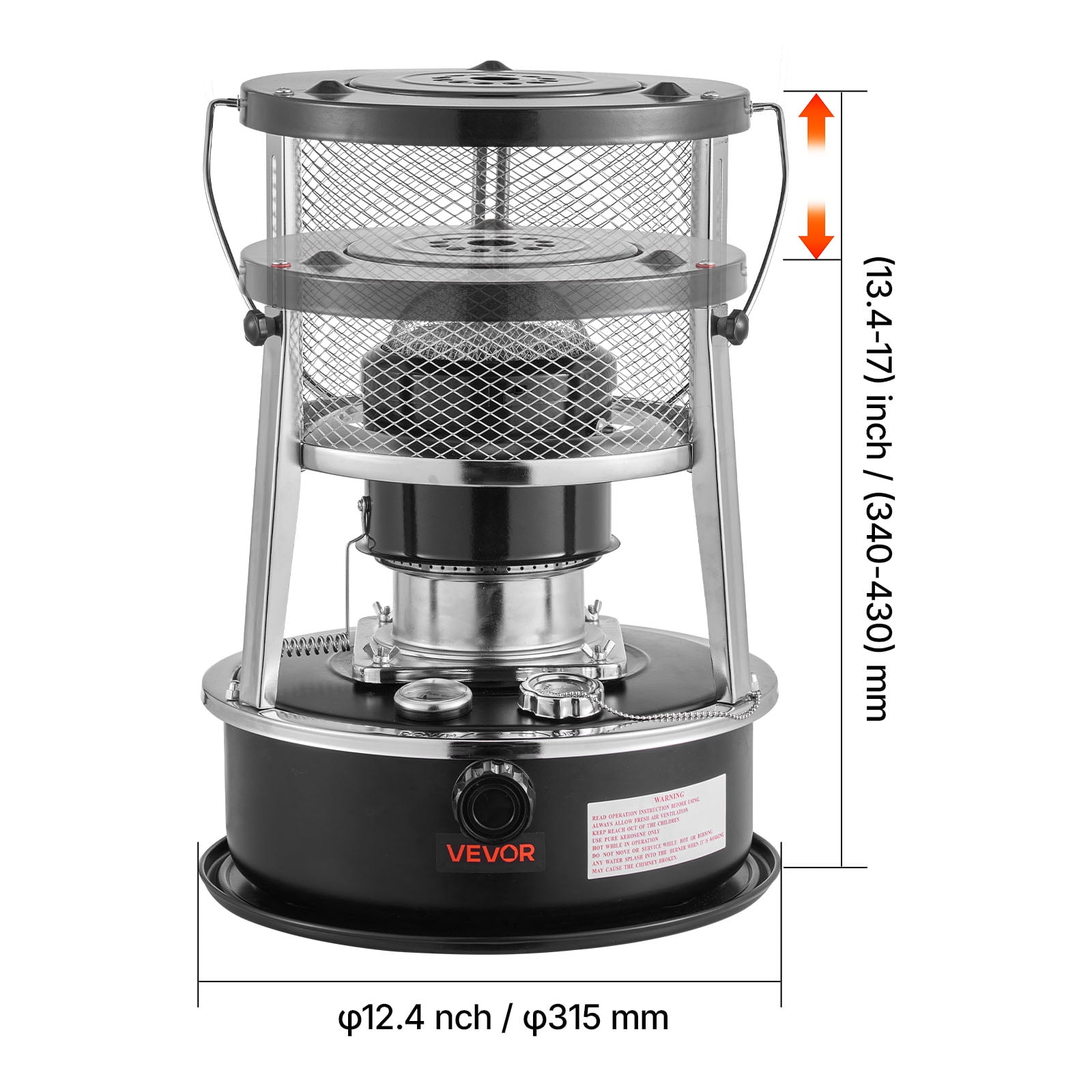 VEVOR 9000 BTU Portable Kerosene Heater & Stove, 2 in 1 Non-Electric Indoor Outdoor Heater with Adjustable Height & Flame & Easy Storage,for Camping, Hunting, Cooking, Home, Garage, Black