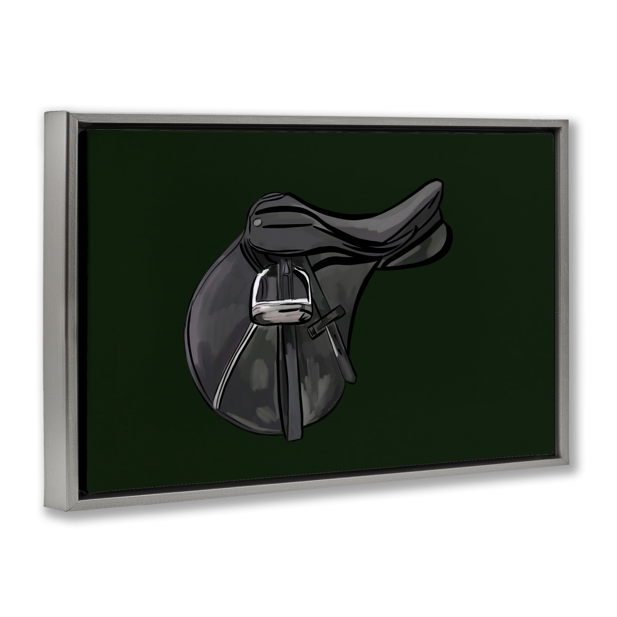 Stupell Industries Black Horse Saddle Abstract Painting Gray Floater Framed Canvas Art Print Wall Art, 25 x 17