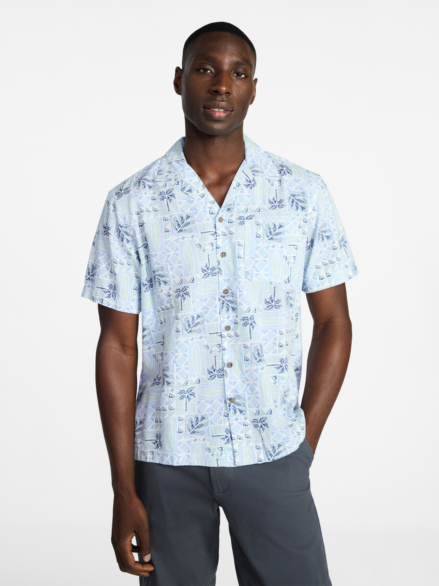 George Men's Relaxed Fit Linen Blend Camp Shirt with Short Sleeves, Sizes S-5XL, LT-3XLT
