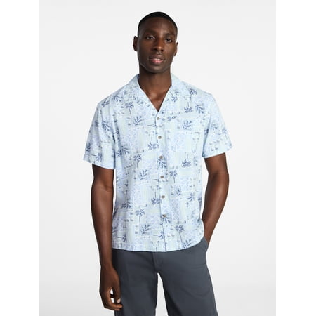 George Men's Relaxed Fit Linen Blend Camp Shirt with Short Sleeves, Sizes S-5XL, LT-3XLT