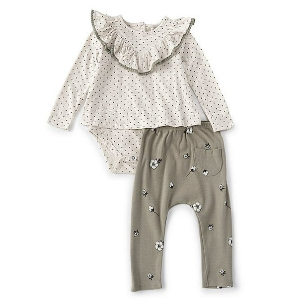 Jessica Simpson Baby Girl Long Sleeve Bodysuit & Pants Outfit, 2Piece