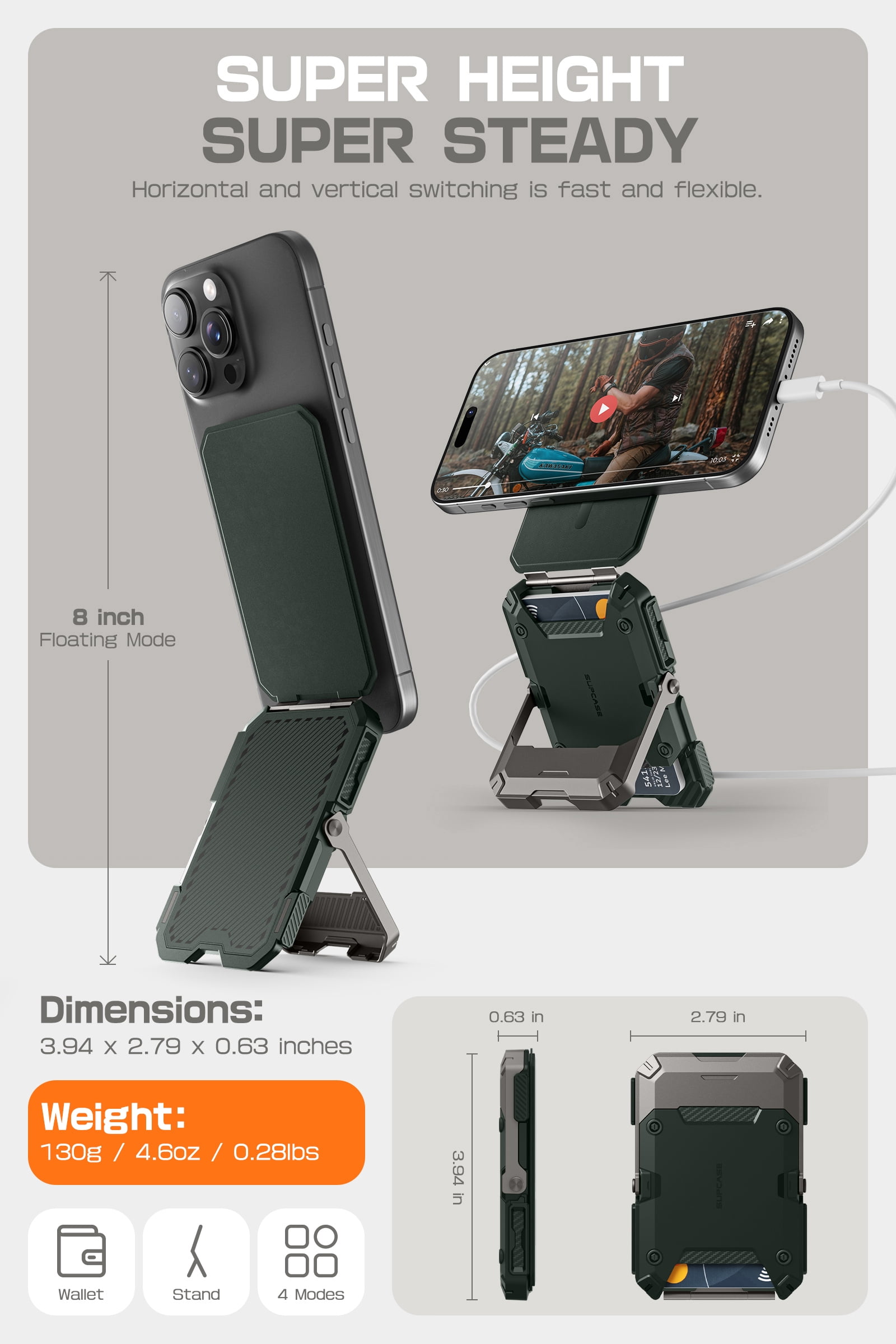 SUPCASE for MagSafe Wallet with Stand, Magnetic Wallet for Men, [Hold 5 Cards] [Adjustable Stand] [RFID Blocking] Phone Stand Credit Card Holder Tripod for iPhone 16/15/14/13/12 Series, Guldan