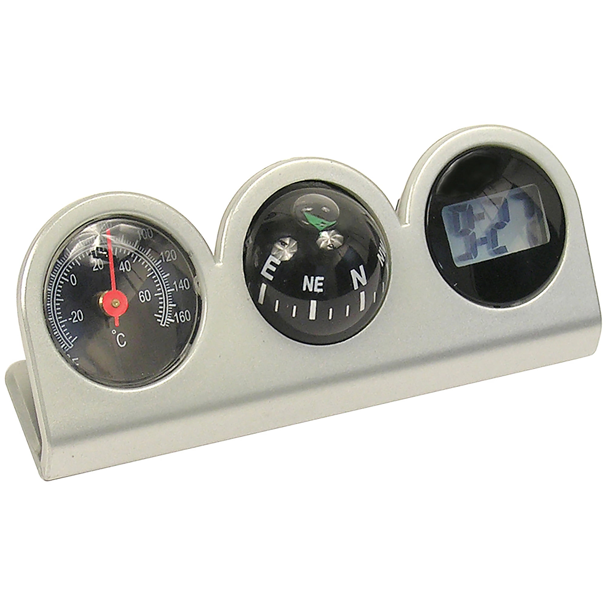 Auto Drive Compass, Clock, Thermometer Combo, Silver