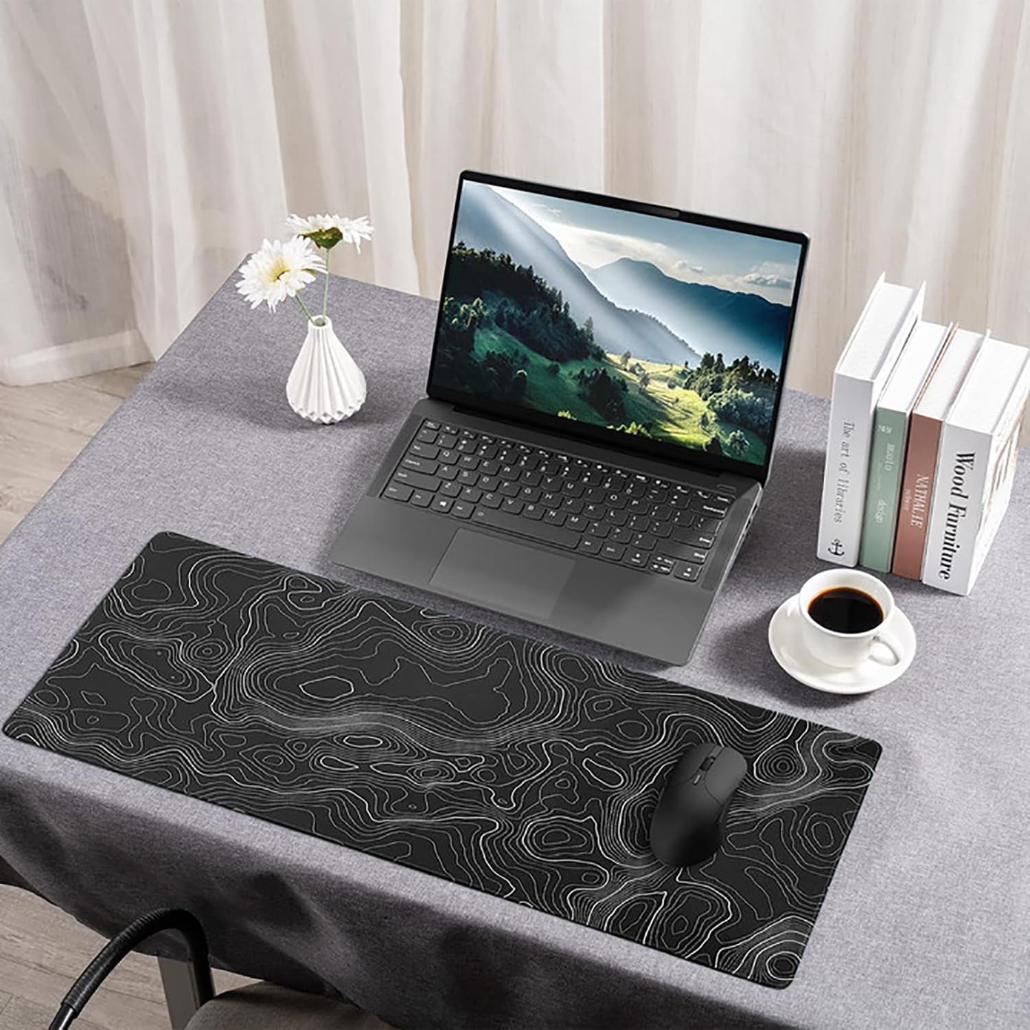 Mouse Pad,Extended Large Gaming Mousepad mat with Non-Slip Rubber Base,Topographic Map Lines Contour Geographic Background,for Gaming Office Laptop Computer Men Women(29.5x16 Inch,Black)