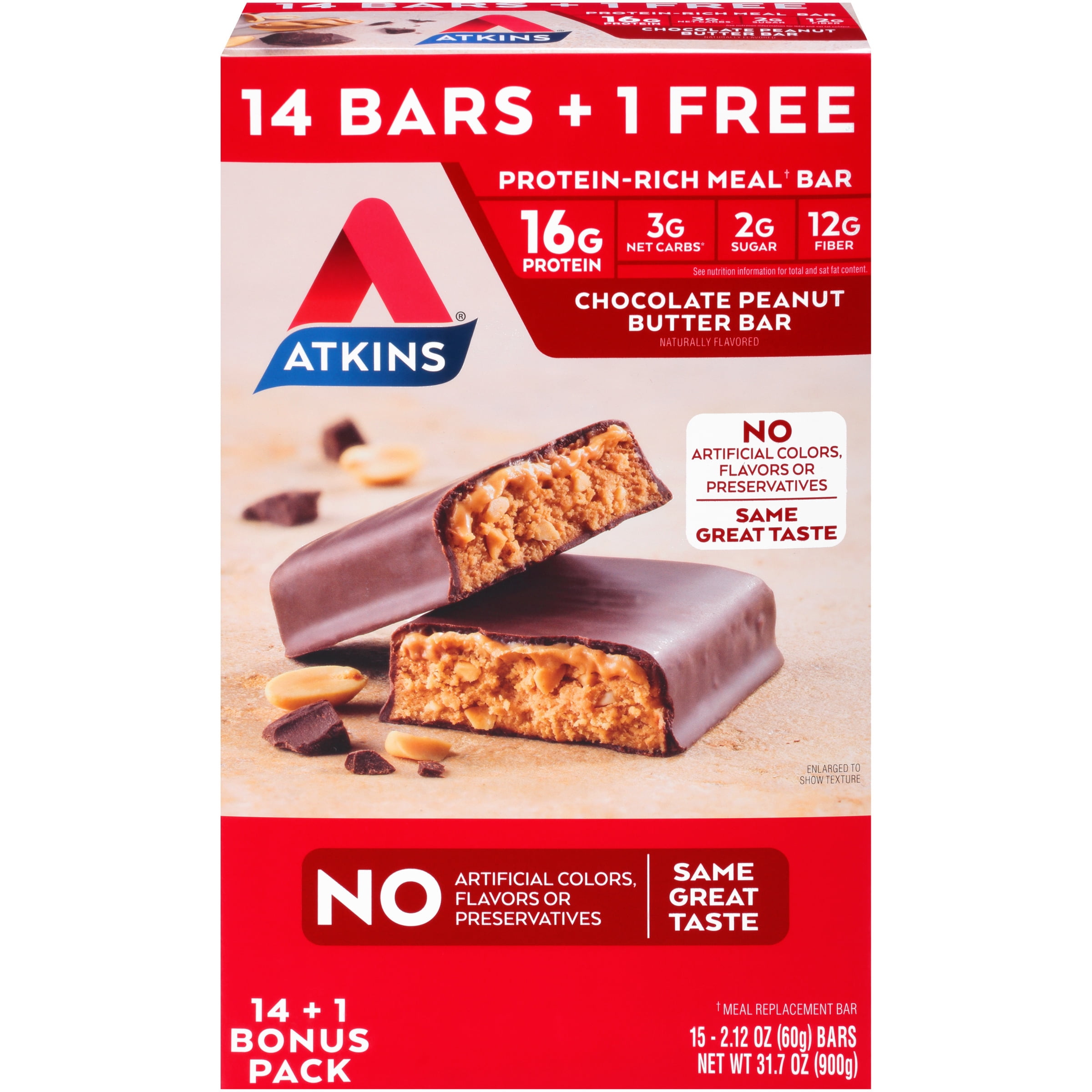 Atkins ProteinRich Meal Bar, Chocolate Peanut Butter, Keto Friendly, 15 Count