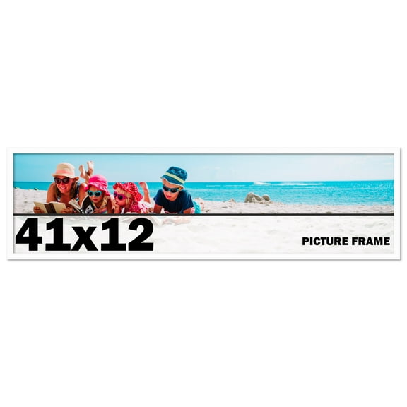 41x12 Frame White Solid Wood Picture Frame Includes UV Acrylic Shatter Guard Front, Acid Free Foam