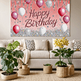 thumbnail image 5 of Pink Backdrop Banner with Happy Birthday Text Balloons Stars and Confetti Birthday Party Decoration Photography Props Party Supplies Decor Background, 5 of 8
