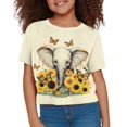 thumbnail image 3 of Uourmeti Elephant Crop Top for 5-14Y Girls Summer Short Crew Neck Pullover Kids Sunflower Butterflies Casual Short Sleeve Loose Breathable Athletic T-Shirt, 3 of 5