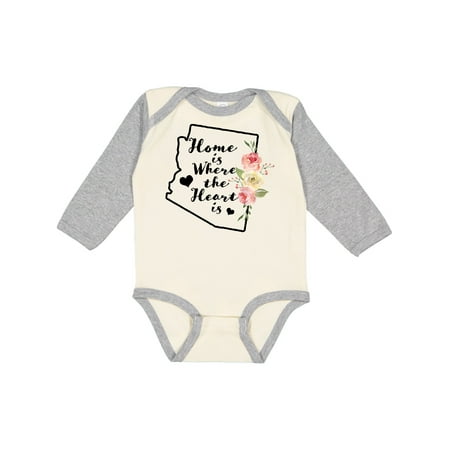 

Inktastic Arizona Home is Where the Heart is with Watercolor Floral Gift Baby Boy or Baby Girl Long Sleeve Bodysuit