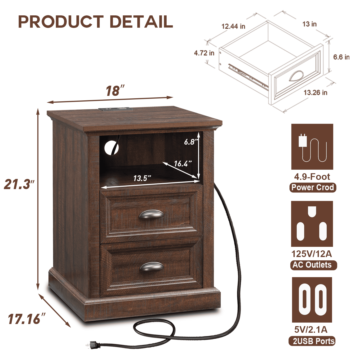 IFGET Dresser for Bedroom with 2 Drawers Tall & Large, Farmhouse Wood Dresser & Chests of Drawers