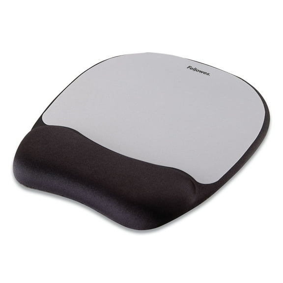 Fellowes Memory Foam Mouse Pad with Wrist Rest, 7.93 x 9.25, Black/Silver