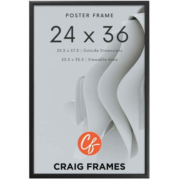 Craig Frames 24x36 Modern Black Poster Frame with Clear Plexiglass - Elegant Matte Finish for Wall Display