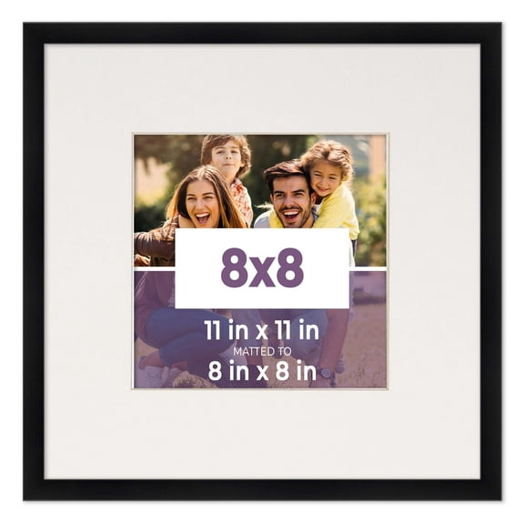 8x8 Frame Black With White Picture Mat For 8x8 Photo - Black 11x11 Frame To Display Print or Poster