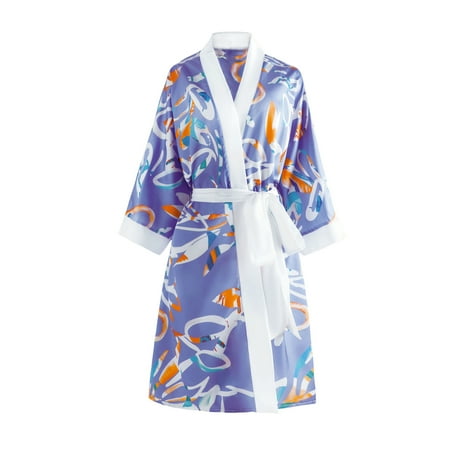 

Womens Kimono Robe Cover up Floral Printed Sleepwear Satin Silky Nightgown