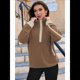 thumbnail image 5 of Sudadera de Mujer con Media Cremallera, Suave y Extragrande, con Bolsillos, Cálida y Afelpada. Marrón L, 5 of 8