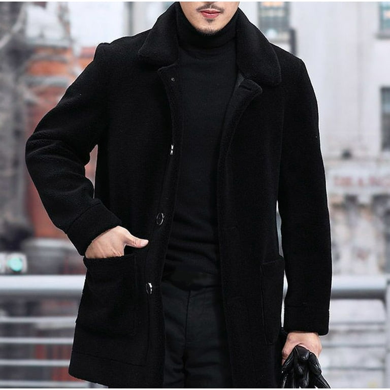 SSAAVKUY Men's Button Up Wool Plush Car Coat Winter Shearling Coat