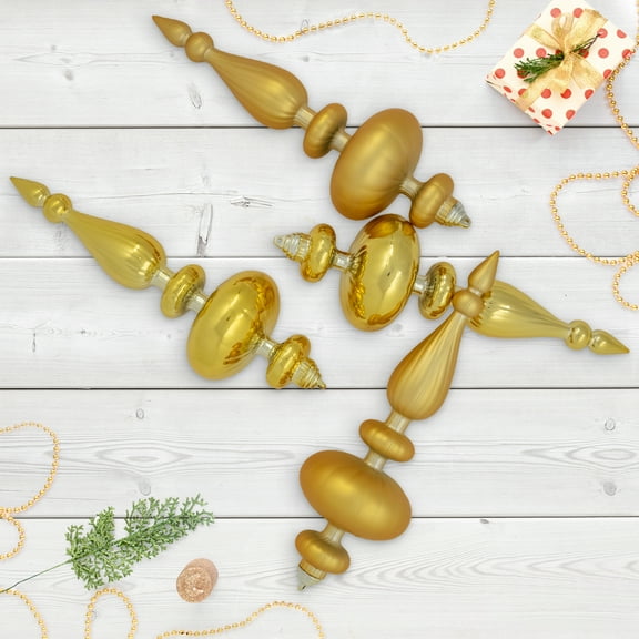 Northlight Commercial Size 2-Finish Christmas Finial Shatterproof Ornaments - Gold -12" - 4ct
