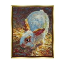 Stupell Industries Rabbit Pointillism Portrait Animals & Insects Painting Gold Floater Framed Canvas Art Print Wall Art, 17 x 21