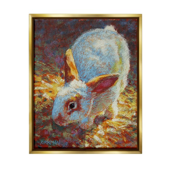 Stupell Industries Rabbit Pointillism Portrait Animals & Insects Painting Gold Floater Framed Canvas Art Print Wall Art, 17 x 21