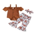 thumbnail image 1 of 3PCS Toddler Girl Short Sleeve Romper Rib Knit Button Bodysuit Flare Pants Clothes, 1 of 6