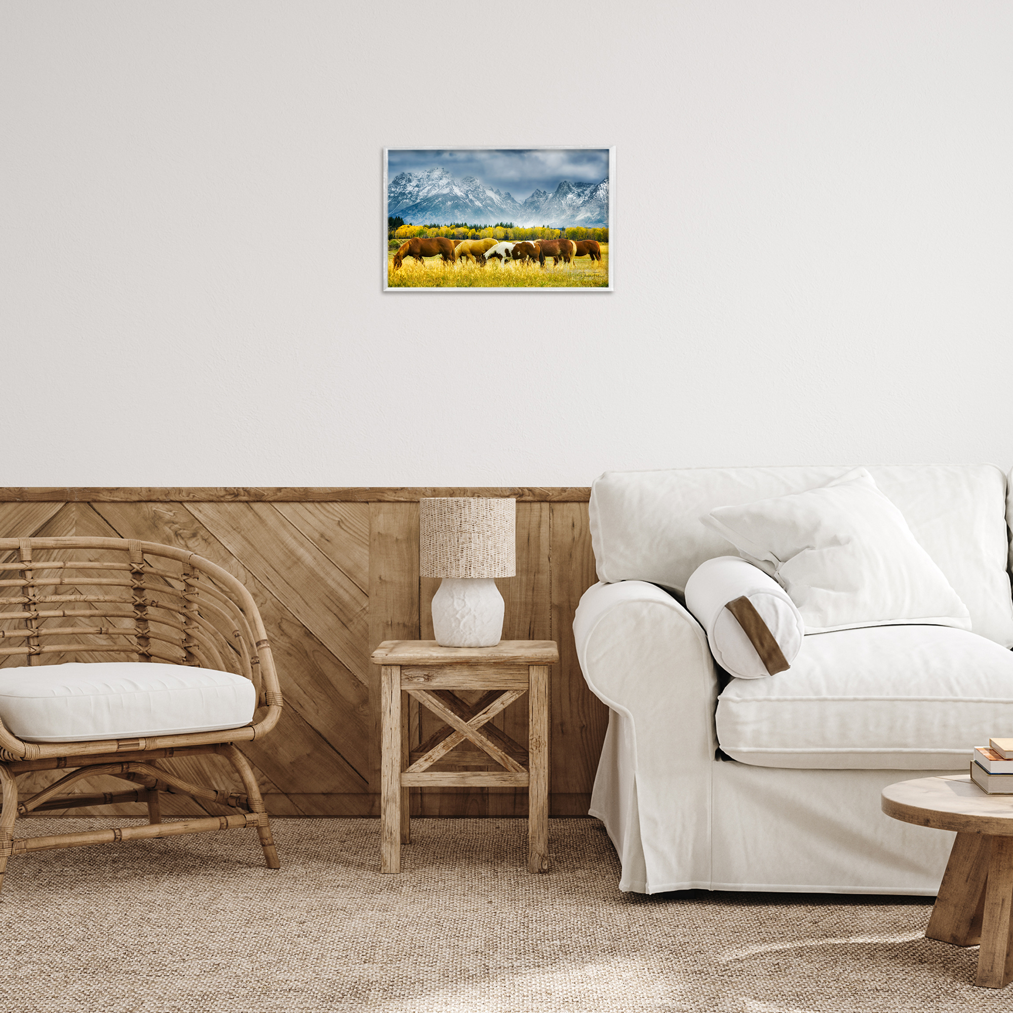 Stupell Industries Horses in Wilderness Landscape Painting White Framed Art Print Wall Art, 18 x 12