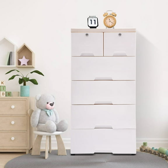 Plastic 6 Drawers Dresser Storage Cabinet Bedroom Chest Closet Organizer White
