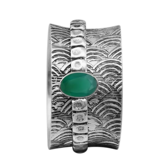 Spinner Ring 5X3MM Oval Emerald 925 Silver Meditation Men Women Band