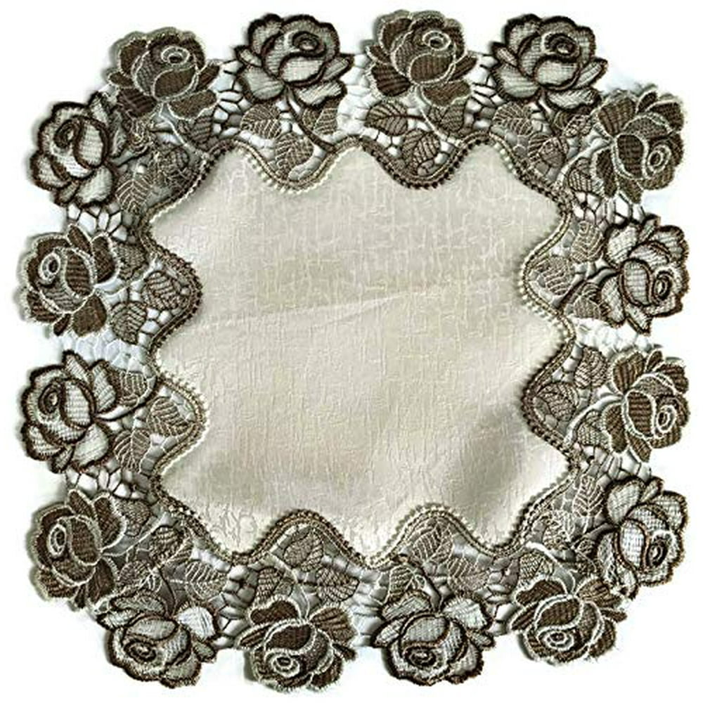 Doily Boutique 12" Lace and Rose Polyester Doilies, Beige