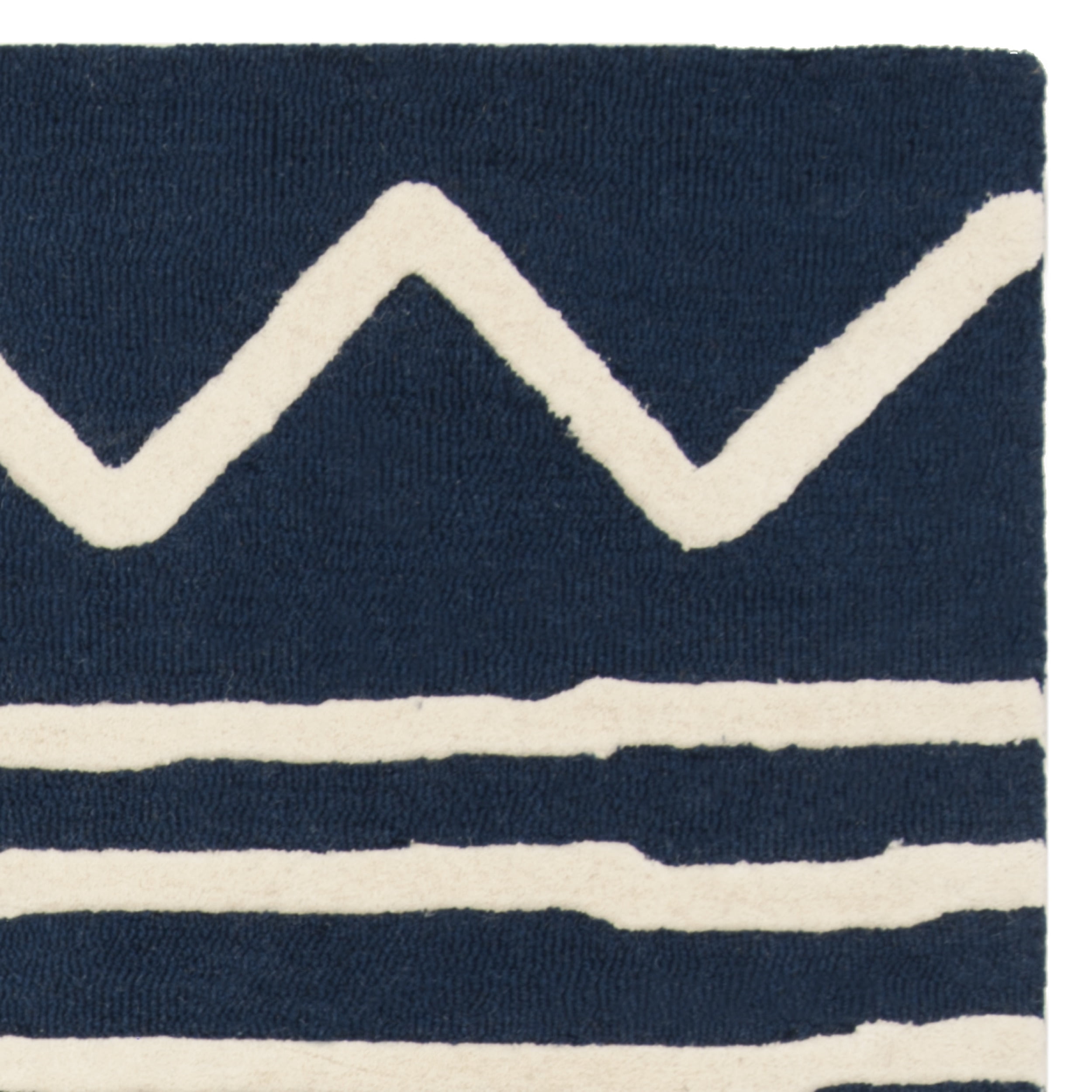SAFAVIEH Kids Zigzag Striped Wool Area Rug, Navy/Ivory, 4' x 6'