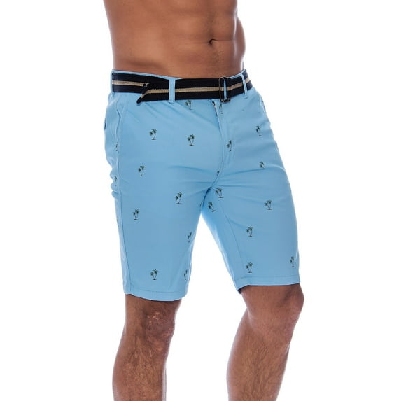 9 Crowns Men's Flat Front Flamingo Palm Stretch Belted Casual Shorts (32, Sky Blue)