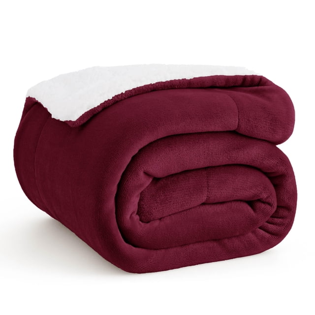 Manta Bedsure Sherpa Fleece tamaño Twin 152 x 203 cm color burdeos