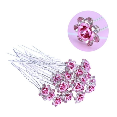 20pcs Girls Chopstick - Flower U-shaped Shaped Pink with Bridal and Party Hair Bobby U Wedding Women Head Rhinestone Hairpins Rhinestonesu Jewelry Pins Clips for Crystal Rose