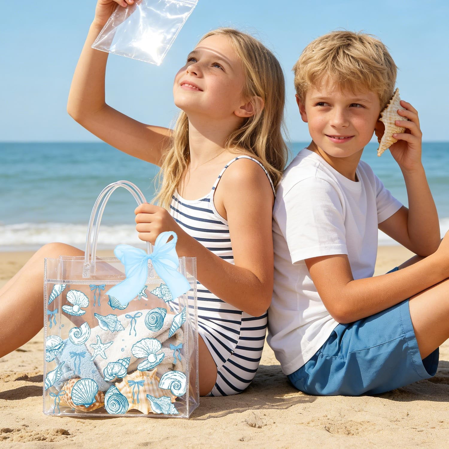 Beach Bachelorete Clear Gift Bags - 20 Pcs Ocean Seashell PVC Goodie Candy Treat Bags with Ribbon Last Toast on the Coast Party Favors for Bachelorete Bridal Shower Hen Party Birthday Decorations