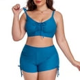 thumbnail image 6 of vigerkar Women's Plush Size Drawstring Tie High Waist Boy Shorts 2 Piece Bathing Suit (Blue, 4XL), 6 of 6