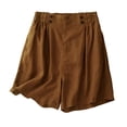 thumbnail image 5 of Rggeeun Women Shorts Solid Color Elastic High Waist Loose Fit Wide Leg Cotton Linen With Side Pockets & Buttons For Party Leisure Bottoms,Coffee,Xl, 5 of 5