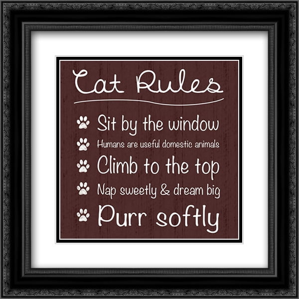 Cat Rules 2x Matted 20x20 Black Ornate Framed Art Print by Gibbons