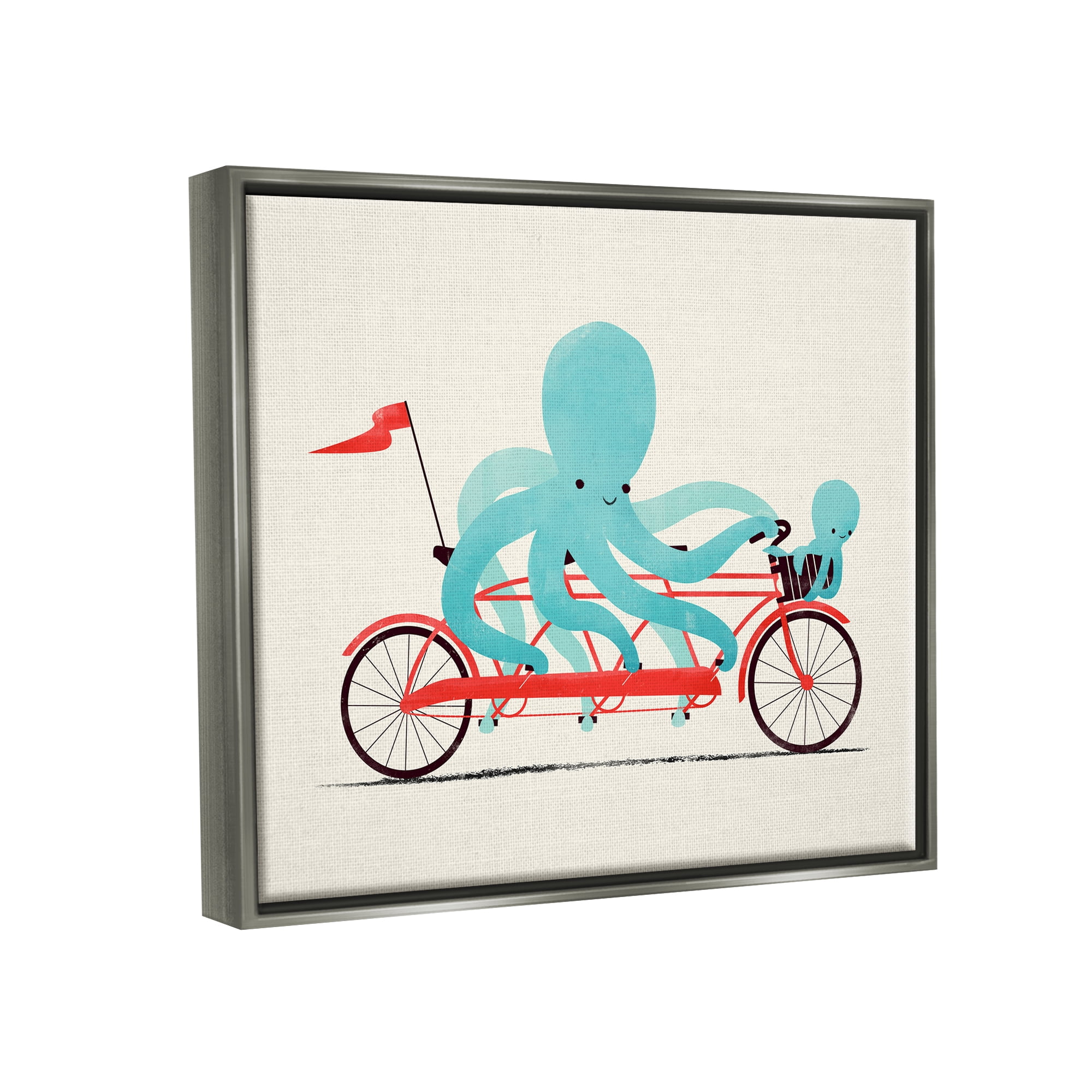 Stupell Industries Octopus Tandem Bicycle Animals & Insects Painting Gray Floater Framed Canvas Art Print Wall Art, 21 x 17