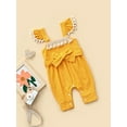 thumbnail image 3 of Infant Baby Girl Summer Jumpsuit, Fly Sleeve Square Neck Tassel Decoration Bodysuit with Bow Belt, 3 of 9