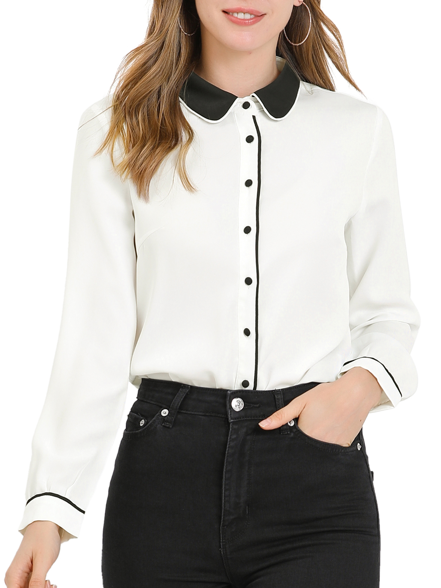 MODA NOVA Junior's Button Up Shirt Long Sleeve Buttons Cuff Top Blouse White XXL - image 5 of 5