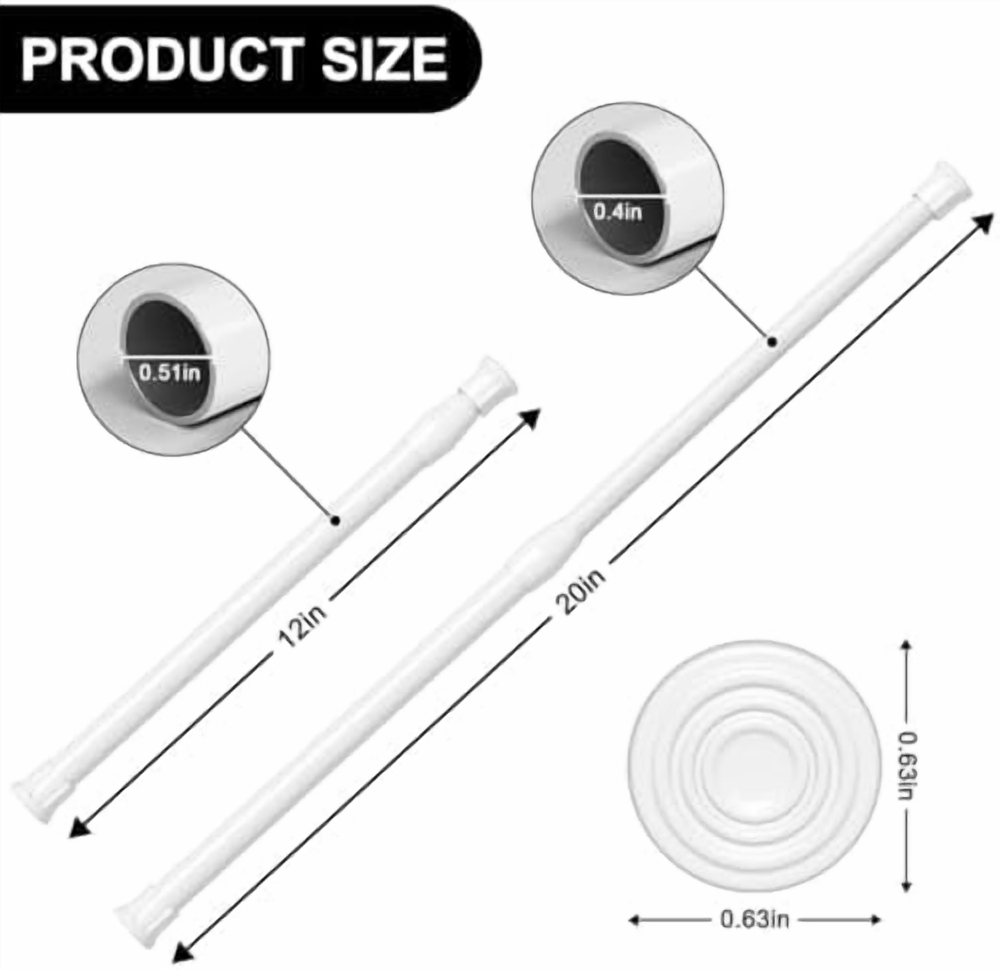6 Pack Small Spring Tension Curtain Rod 12 to 20 Inch, Thin Tension Rod No Drill for Window Cupboard Closet, White