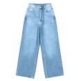 thumbnail image 3 of Ynynloco Women's High Waisted Wide Leg Straight Jeans Buttoned Loose Zimbaplatinum Denim Pants with Pocket, 3 of 4