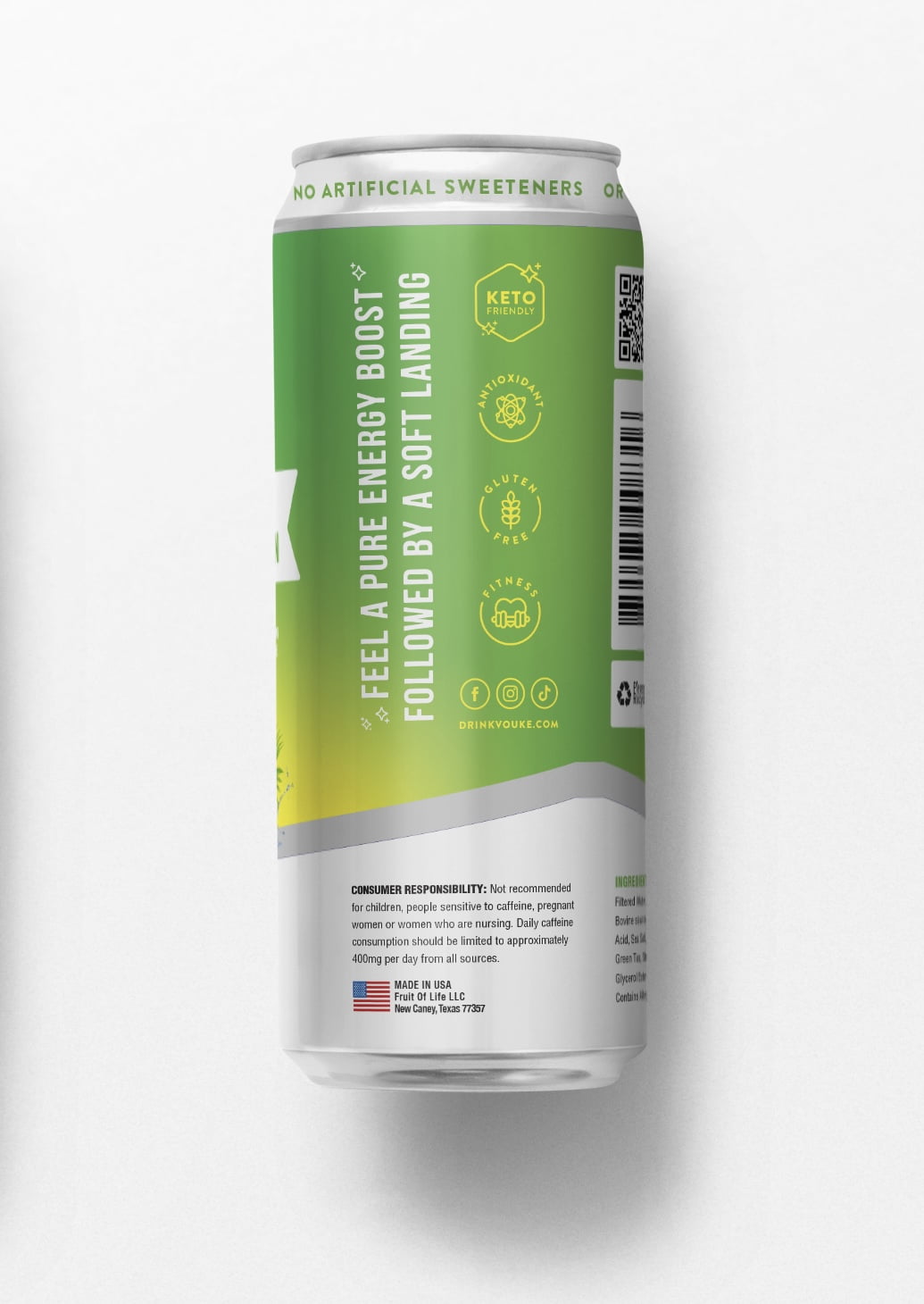 Vouke Coconut Green Tea + Collagen Clean Energy Drink - Non-Carbonated - 80mg Caffeine from Green Tea and matcha, Zero Sugar, 10 Calories (12FL OZ - 12 Pack)