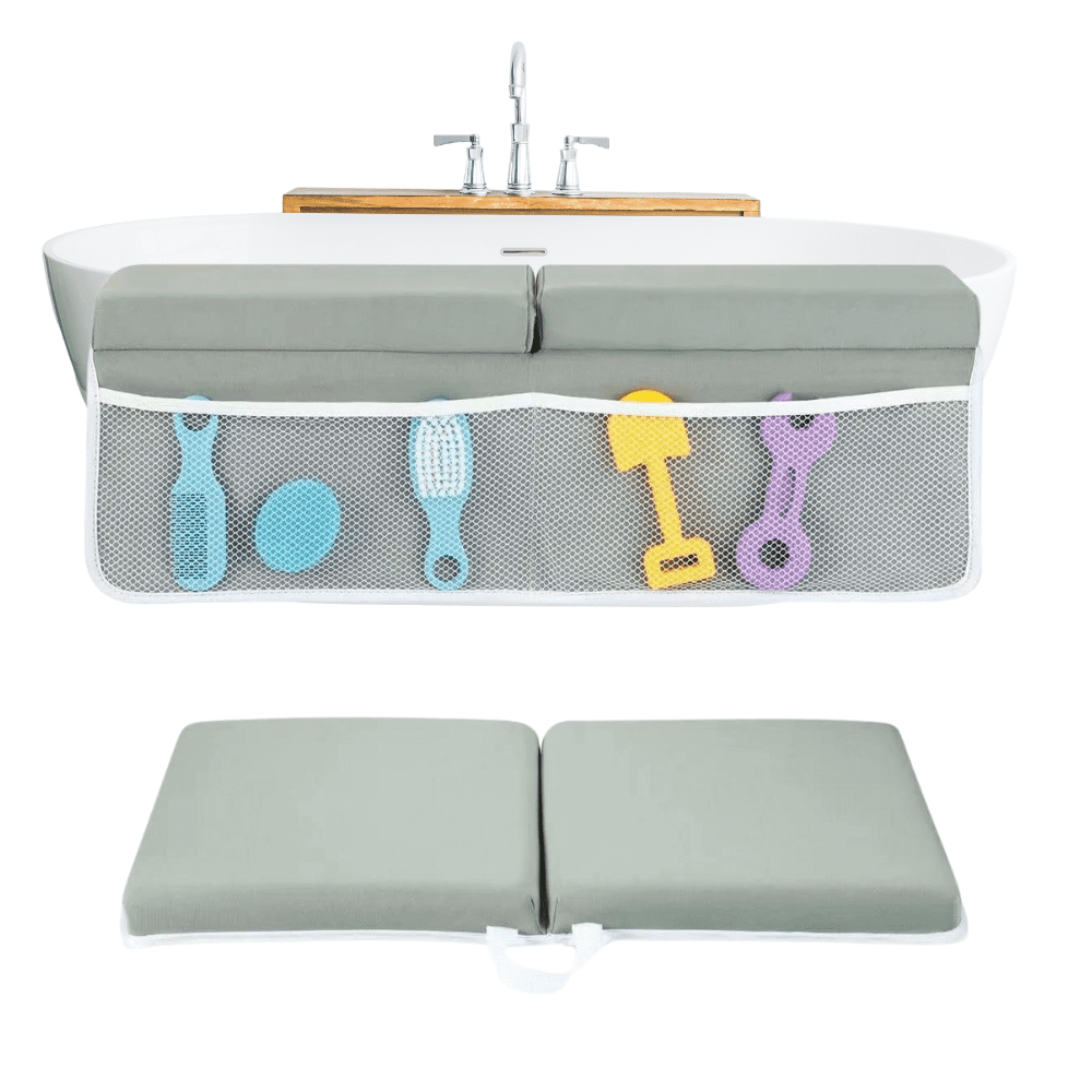 PandaEar Baby Bath Kneeler & Elbow Rest Pad, Comfortable Non-Slip Kneeling Mat Cushion with Toy Organizer Storage Pockets, Foldable Foam Mat for Toddler Bathroom Bathing Time