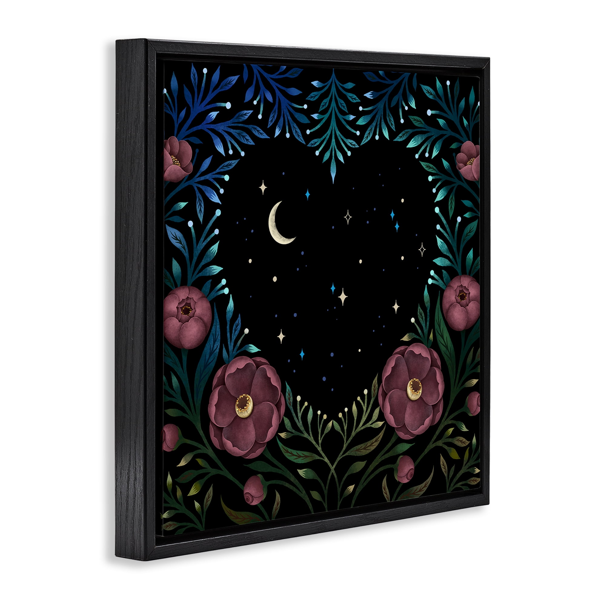 Stupell Industries Heart Night Sky Garden Black Framed Floater Canvas Wall Art, design by Episodic Drawings